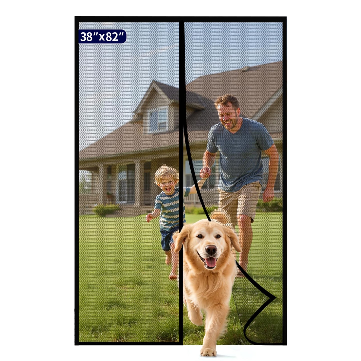 Kitsure Magnetic Screen Door - 38.0 x 82.0 in Retractable Screen Door Mesh for Front Door or Sliding Door, Pet & Kid Friendly, Hands-Free Closure Keeps Bugs Out & Lets Breeze in, Black