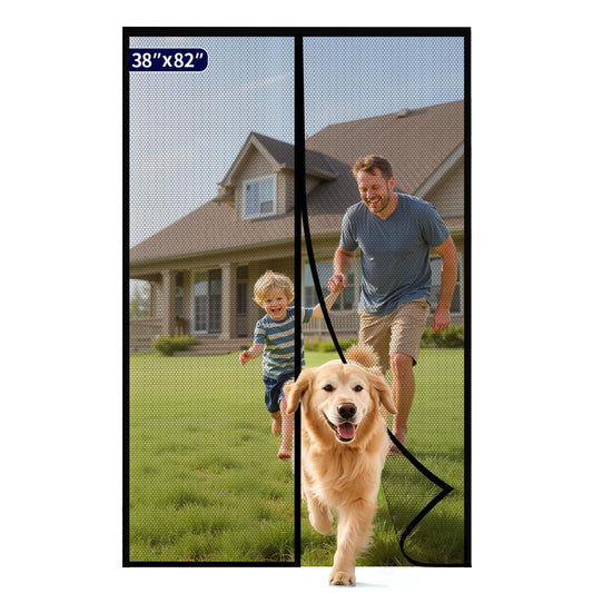 Kitsure Magnetic Screen Door - 38.0 x 82.0 in Retractable Screen Door Mesh for Front Door or Sliding Door, Pet & Kid Friendly, Hands-Free Closure Keeps Bugs Out & Lets Breeze in, Black