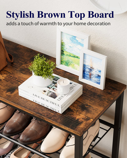 Kitsure 3-Tier Metal Shoe Rack with Wooden Top, Sturdy Shoe Organizer for Entryway, Bedroom, Closet, 29.0" x 11.4" x 18.4", Rustic Brown