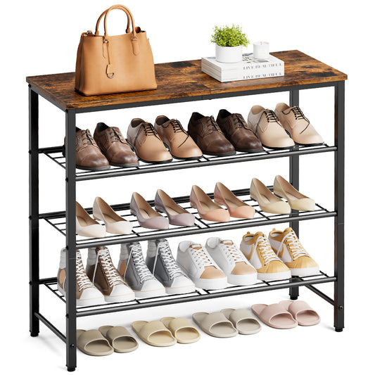 Kitsure Shoe Rack for Closet, Rustic Brown Shoe Organizer with Leveling Feet, Sturdy & Rust-Proof Shoe Storage for Entryway, Bedroom, Living Room, 29.5" x 11.4" x 24.8", Brown