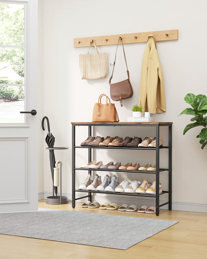Kitsure Shoe Rack for Closet, Rustic Brown Shoe Organizer with Leveling Feet, Sturdy & Rust-Proof Shoe Storage for Entryway, Bedroom, Living Room, 29.5" x 11.4" x 24.8", Brown