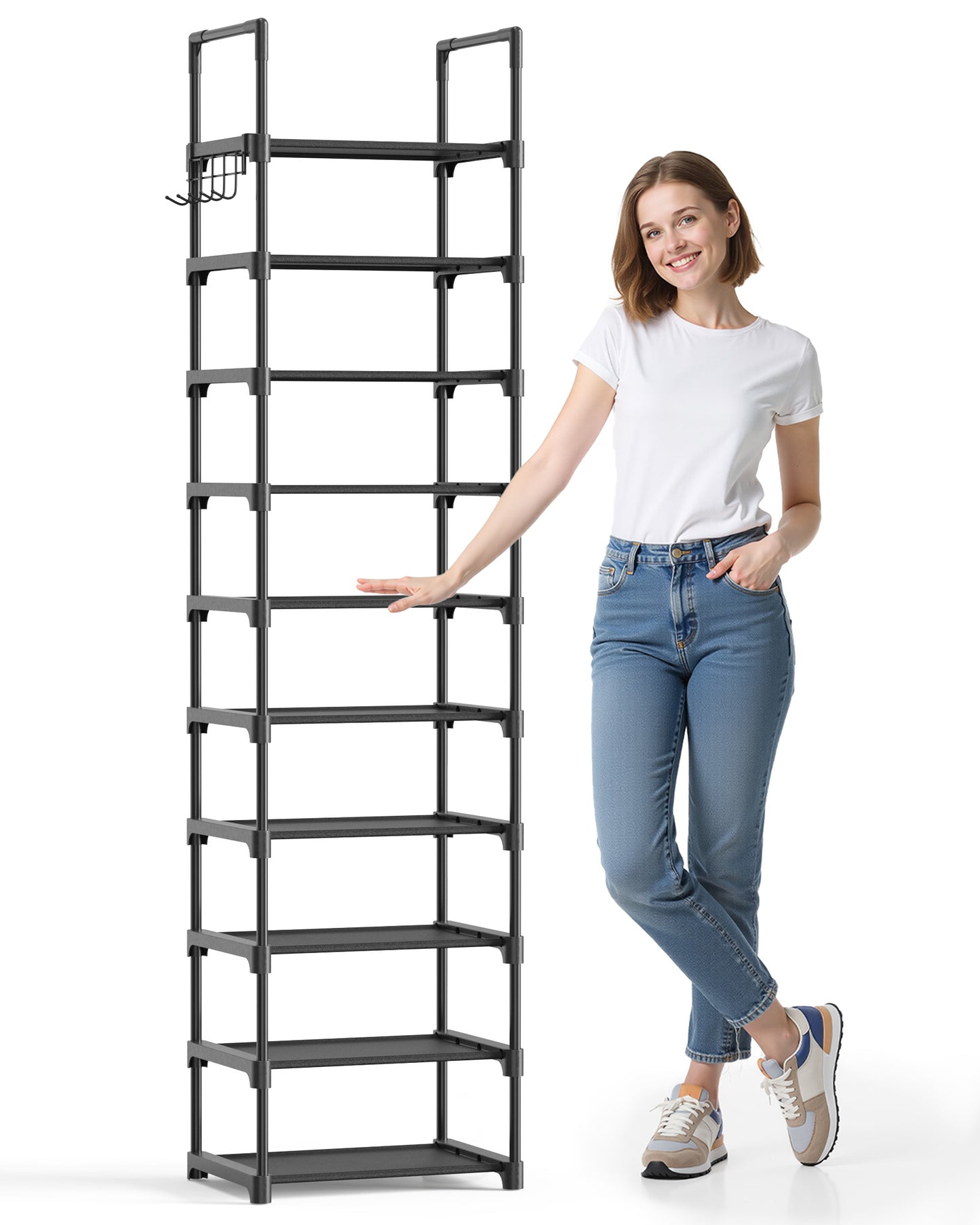 Kitsure Shoe Rack for Closet, Stackable Shoe Organizer, with Non-Woven Fabric, XX-Large, Black