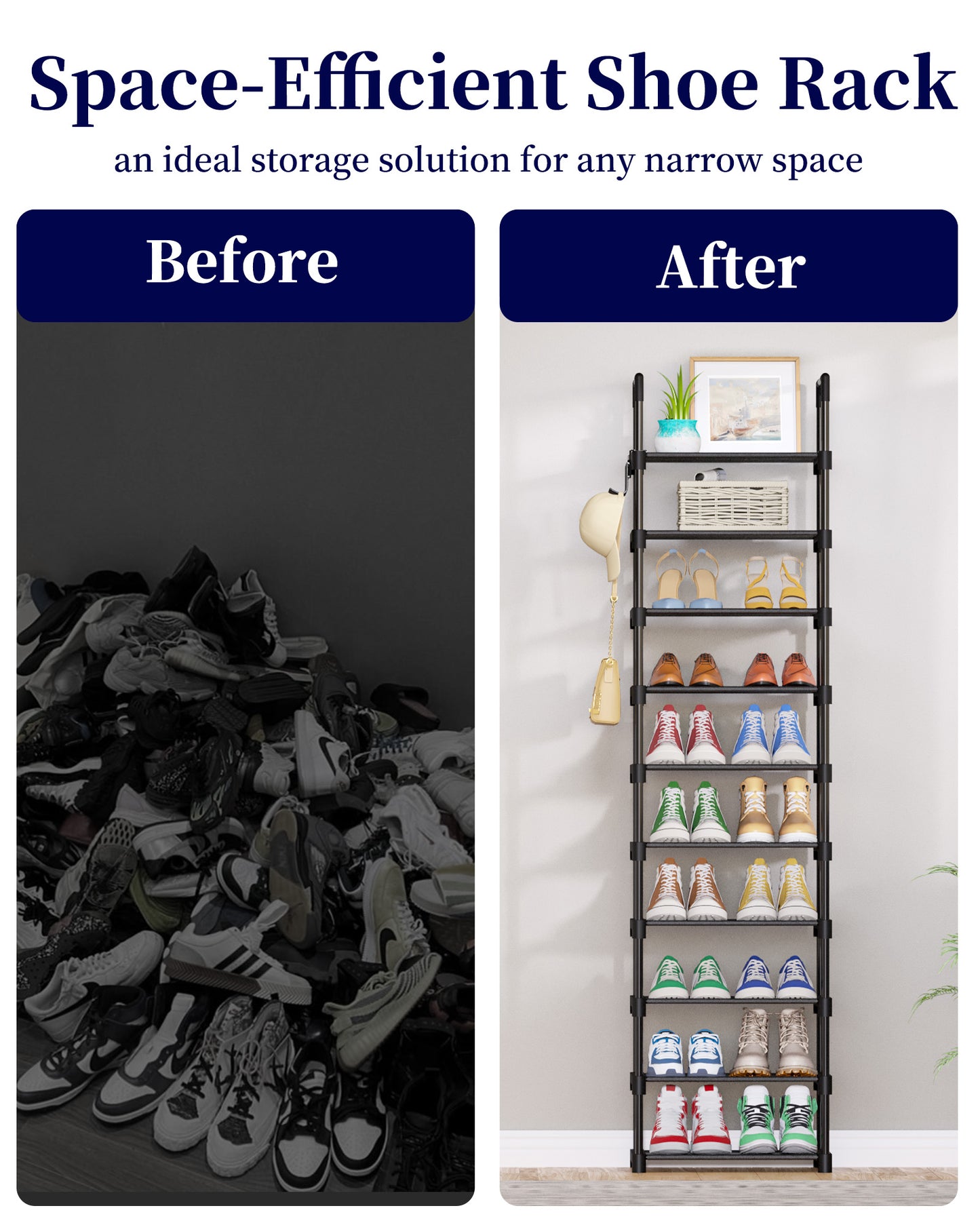 Kitsure Shoe Rack for Closet, Stackable Shoe Organizer, with Non-Woven Fabric, XX-Large, Black