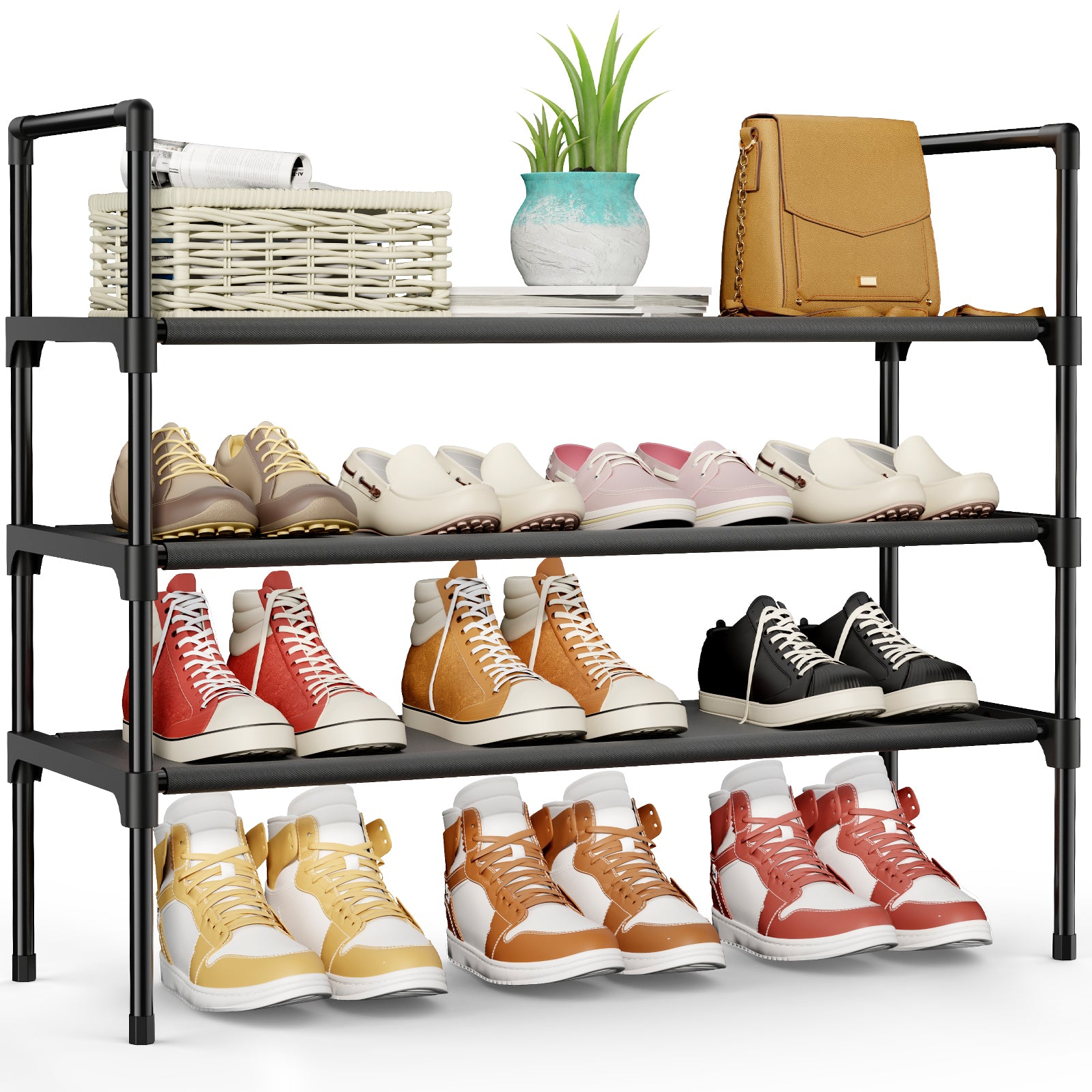 ARMOR3Uラックケ−ス Kitsure 3-Tier Metal Shoe Rack, Stackable for Closet, Entryway, Living