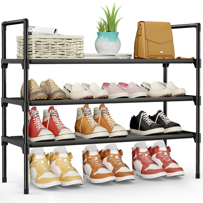 Kitsure 3-Tier Metal Shoe Rack, Stackable for Closet, Entryway, Living Room, Garage, Holds Up to 16 Pairs, Black