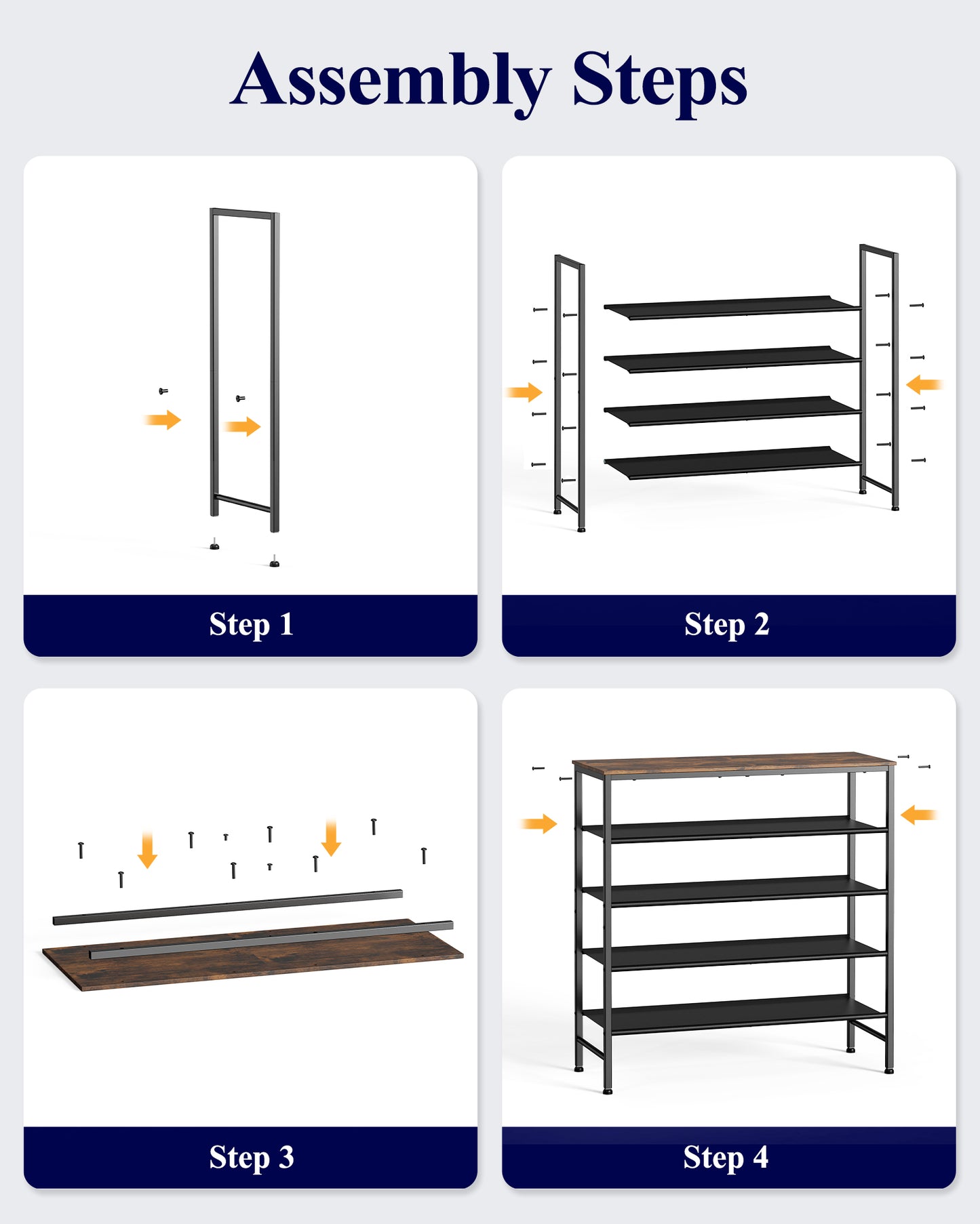 Kitsure 5-Tier Shoe Rack for Entryway - Space-Saving Shoe Rack Organizer with Wooden Top, Metal Frame Shoe Storage for Closet, Holds 15–20 Pairs, 29.5" x 11.4" x 31.1"