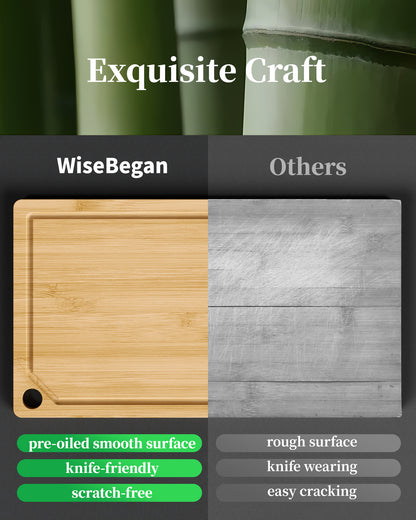 Kitsure Bamboo Cutting Board - Multi-Sizes Wooden Cutting Boards for Kitchen, Convenient Kitchen Essentials with Deep Juice Grooves, Natural Cutting Board for Chopping & Serving, 15.0" x 10.0"