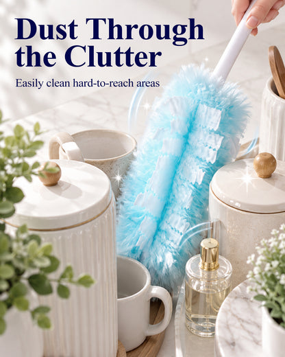 Kitsure Duster Refills for Swiffer Duster, 25 Counts, 1 Handle, 4.9 x 2.6"-360° Coverage, Heavy Duty, Disposable, 4X Microfibers, Static Attraction, for Cleaning Furniture, Keyboards & Car Vents