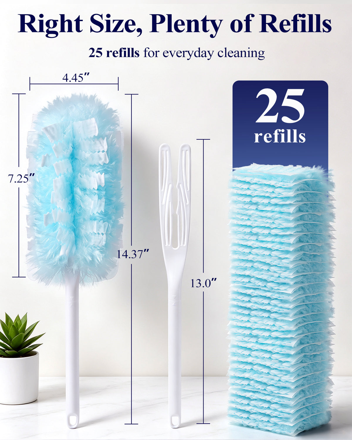 Kitsure Duster Refills for Swiffer Duster, 25 Counts, 1 Handle, 4.9 x 2.6"-360° Coverage, Heavy Duty, Disposable, 4X Microfibers, Static Attraction, for Cleaning Furniture, Keyboards & Car Vents