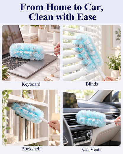 Kitsure Duster Refills for Swiffer Duster, 25 Counts, 1 Handle, 4.9 x 2.6"-360° Coverage, Heavy Duty, Disposable, 4X Microfibers, Static Attraction, for Cleaning Furniture, Keyboards & Car Vents