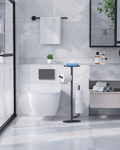 Kitsure Toilet Paper Holder Stand - Spacious Toilet Paper Storage for 4 Rolls, Rustproof Bathroom Organizers and Storage with Shelf for Phone & Small Items, 9.1"×5.8"×27.6" , Black