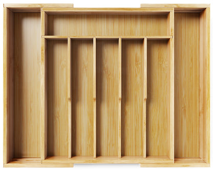 Kitsure Silverware Organizer - Expandable Bamboo Kitchen Drawer Organizer for Cooking Utensils and Cutlery, Sturdy & Thickened Kitchen Organizers and Storage Solution, 18.5"×13.3"×1.8"