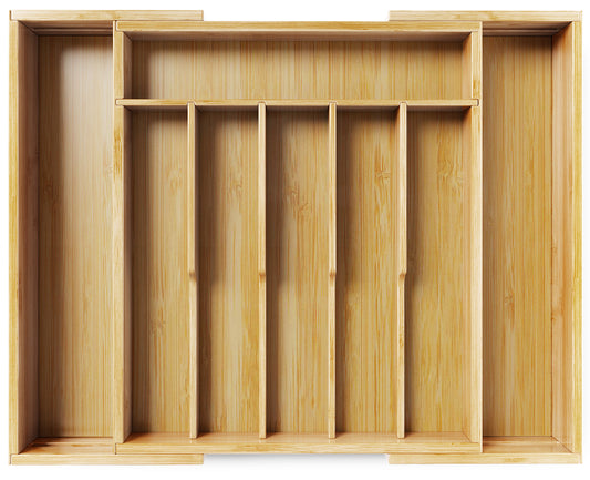 Kitsure Silverware Organizer - Expandable Bamboo Kitchen Drawer Organizer for Cooking Utensils and Cutlery, Sturdy & Thickened Kitchen Organizers and Storage Solution, 18.5"×13.3"×1.8"