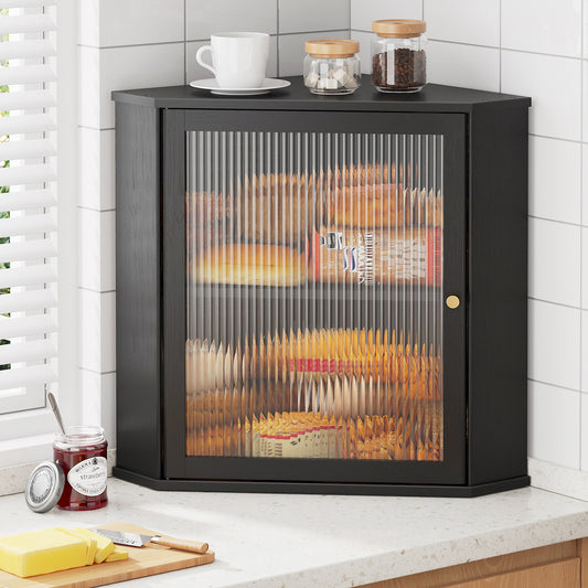 Kitsure Bread Box - 2-Tier Corner Bread Box for Kitchen Countertop with Magnetic Acrylic Door, Bamboo Kitchen Counter Organizer for Snacks, Loaves, Homemade Bread Storage, Black, 16.5"H