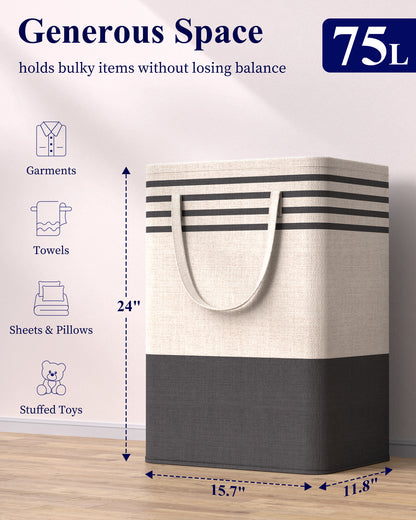 Kitsure Laundry Hamper, Collapsible Laundry Baskets, CLothes Hamper with Handles, 2-Pack, 15.7" x 11.8" x 24", Black