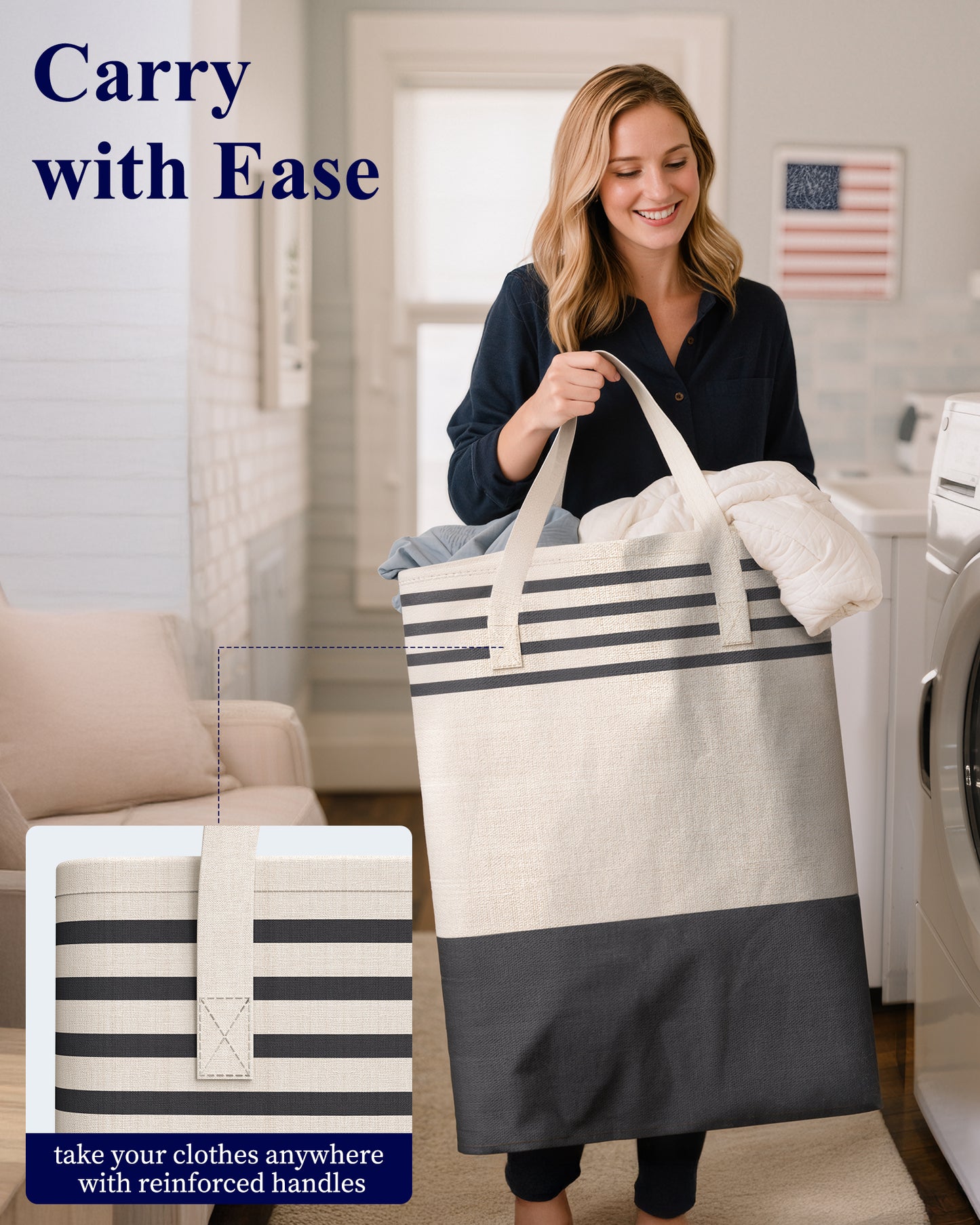 Kitsure Laundry Hamper, Collapsible Laundry Baskets, CLothes Hamper with Handles, 2-Pack, 15.7" x 11.8" x 24", Black