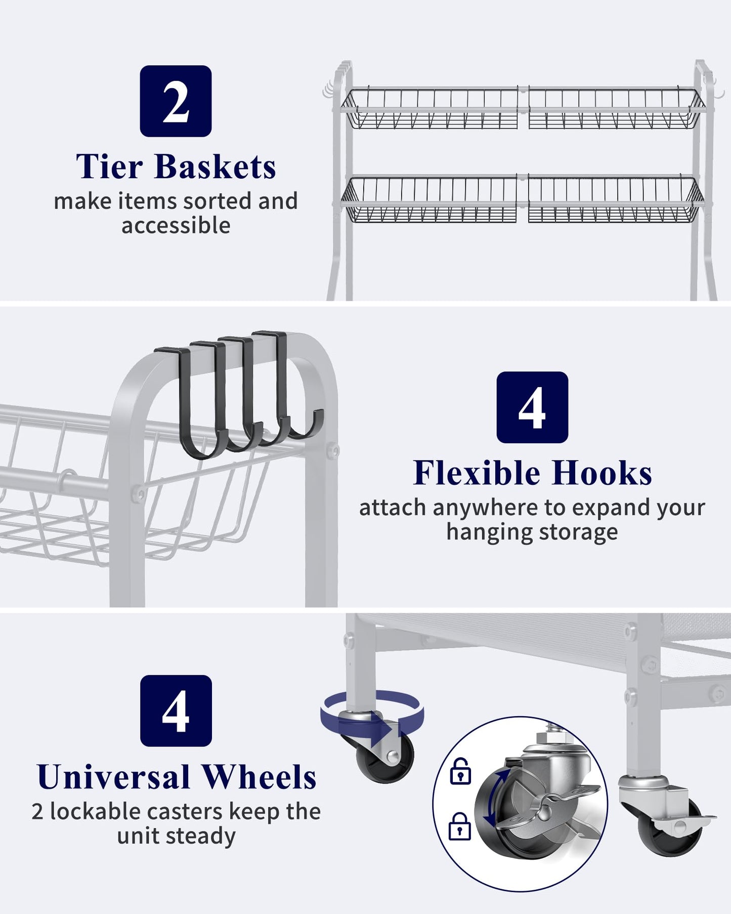 Kitsure Sports Equipment Organizer - Multi-Use Ball Storage for Toys & Sports Gear and Accessories, with Hooks and Bat Holder, Wheel-Equipped Rack for Garage, Outdoor, 40.0" x 16.7" x 45.6", Black