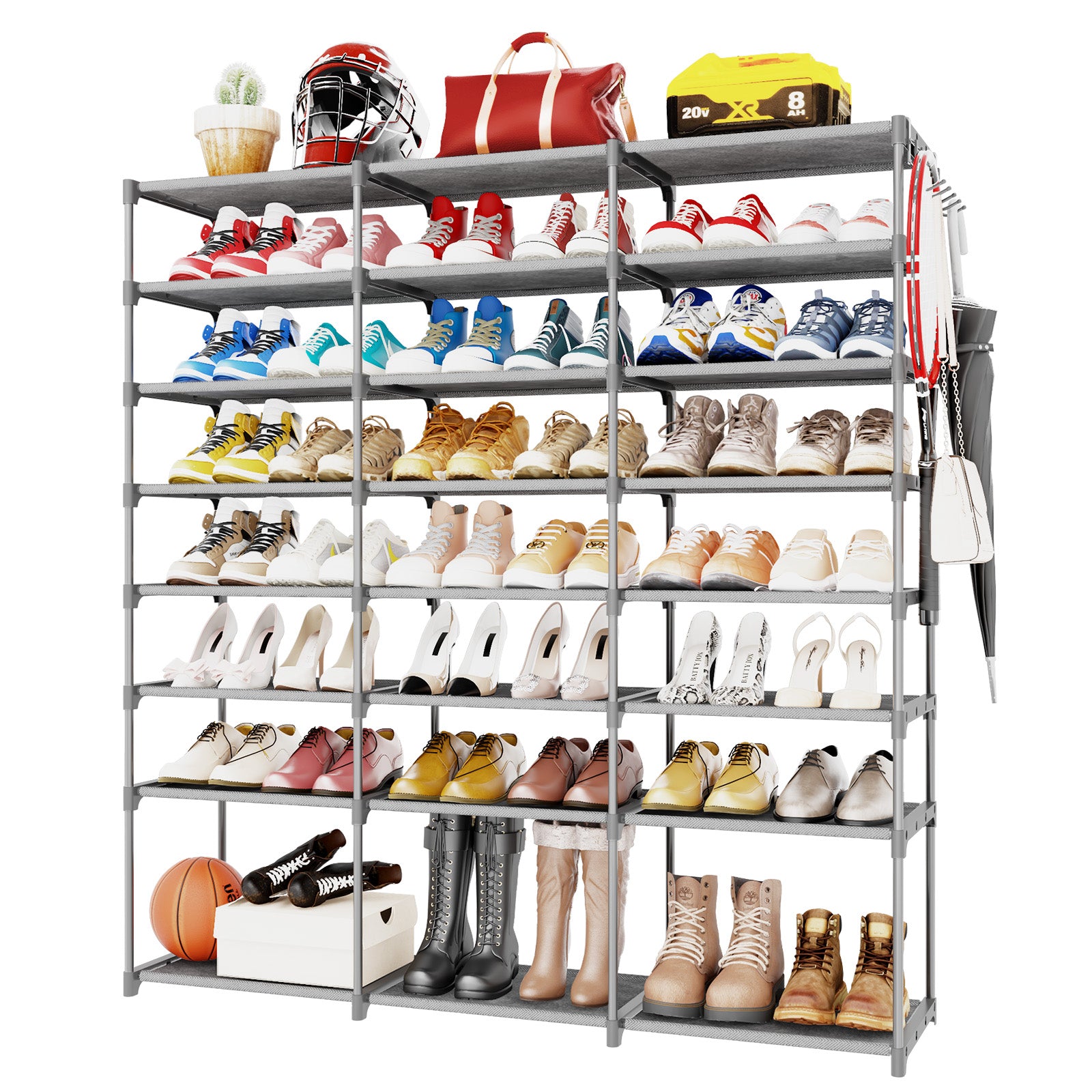 Kitsure 9-Tier Tall Shoe Rack for Closet - Shoe Organizer with Hook Ra