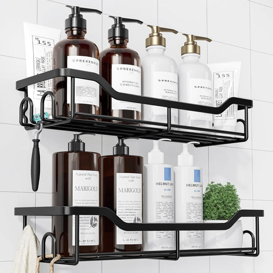 Kitsure Shower Caddy Large - Adhesive Shower Organizer, Stainless Steel Shelf for Inside Shower, No Drill Bathroom Organizers and Storage, Home Decor Accessories, 2 Pack, Black