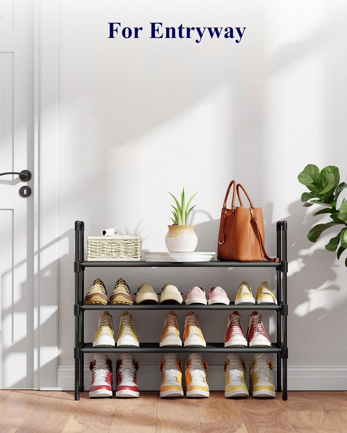 Kitsure Shoe Rack - 3-Tier Shoe Organizer, Shoe Rack for Closet, Entryway, Bedroom, Easy- Assembly Storage Shelf with Side Handles, 27.6" Wide - 3 Tiers, Black