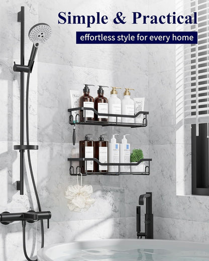 Kitsure Shower Caddy Large - Adhesive Shower Organizer, Stainless Steel Shelf for Inside Shower, No Drill Bathroom Organizers and Storage, Home Decor Accessories, 2 Pack, Black