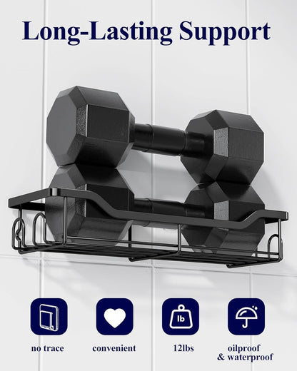 Kitsure Shower Caddy Large - Adhesive Shower Organizer, Stainless Steel Shelf for Inside Shower, No Drill Bathroom Organizers and Storage, Home Decor Accessories, 2 Pack, Black