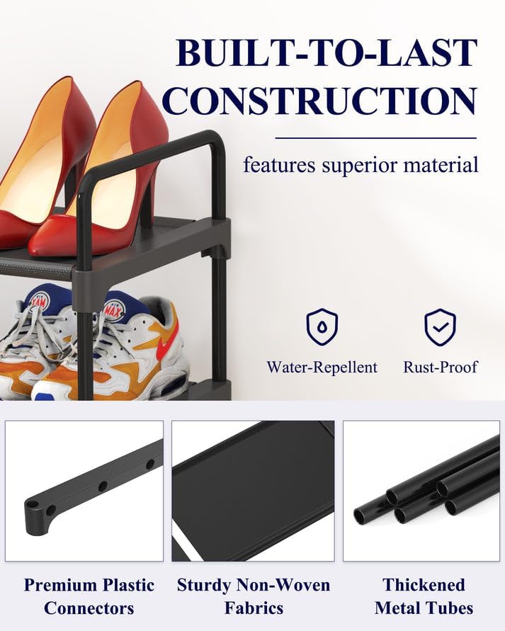Kitsure Shoe Rack for Closet, Sturdy Shoe Storage for Entryway, Space-Saving Shoe Rack Small and Shoe Shelf, 27.6" Wide, Black