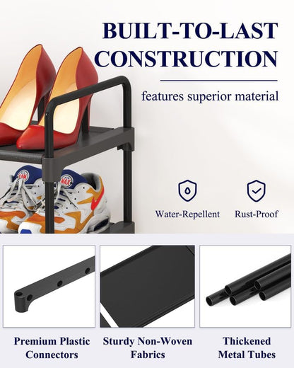 Kitsure Shoe Rack for Closet, Sturdy Shoe Storage for Entryway, Space-Saving Shoe Rack Small and Shoe Shelf, 27.6" Wide, Black