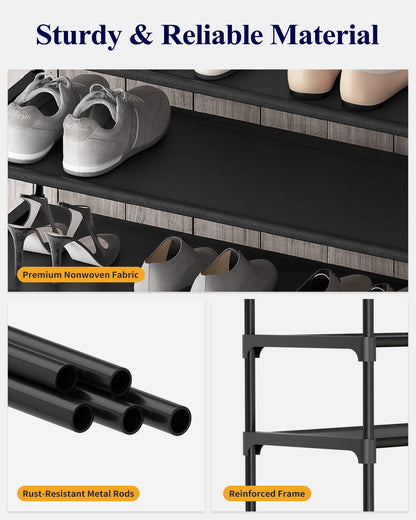 Kitsure Shoe Rack for Closet - 10-Tier Shoe Organizer with Hook Rack, Large-Capacity & Space-Saving Shoe Shelf for Entryway, Bedroom, Living Room,32.2"x11.8"x68.5", Black