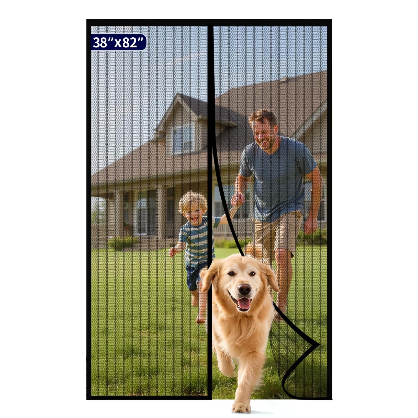 Kitsure Magnetic Screen Door - 38.0 x 82.0 in Retractable Screen Door Mesh for Front Door or Sliding Door, Pet & Kid Friendly, Hands-Free Closure Keeps Bugs Out & Lets Breeze in, Stripe Black