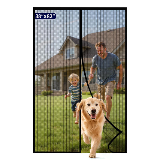 Kitsure Magnetic Screen Door - 38.0 x 82.0 in Retractable Screen Door Mesh for Front Door or Sliding Door, Pet & Kid Friendly, Hands-Free Closure Keeps Bugs Out & Lets Breeze in, Stripe Black
