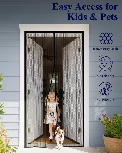 Kitsure Magnetic Screen Door - 38.0 x 82.0 in Retractable Screen Door Mesh for Front Door or Sliding Door, Pet & Kid Friendly, Hands-Free Closure Keeps Bugs Out & Lets Breeze in, Stripe Black