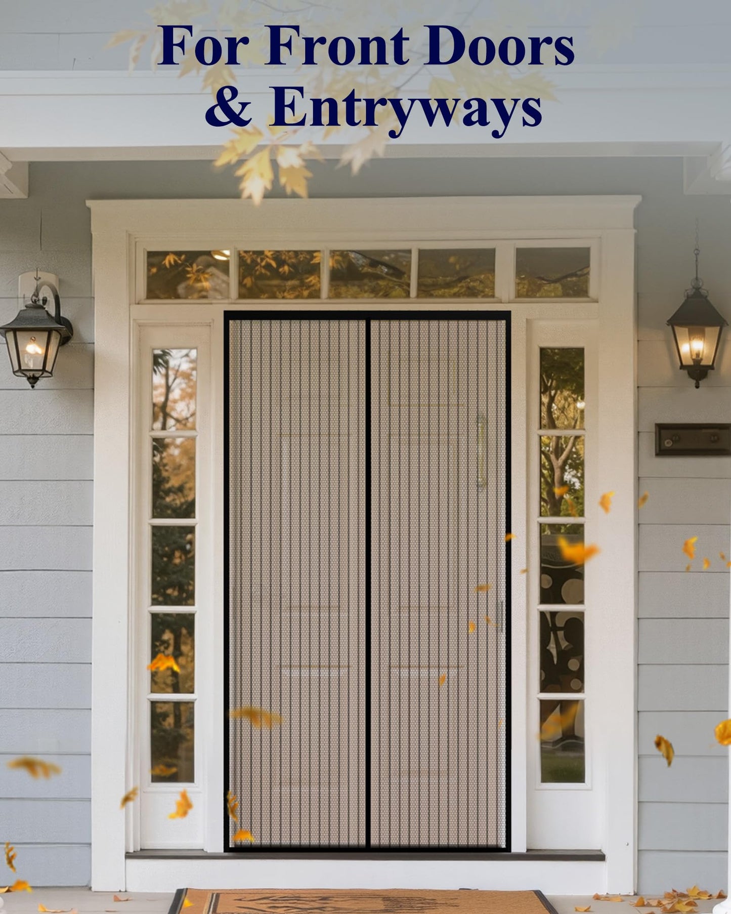 Kitsure Magnetic Screen Door - 38.0 x 82.0 in Retractable Screen Door Mesh for Front Door or Sliding Door, Pet & Kid Friendly, Hands-Free Closure Keeps Bugs Out & Lets Breeze in, Stripe Black