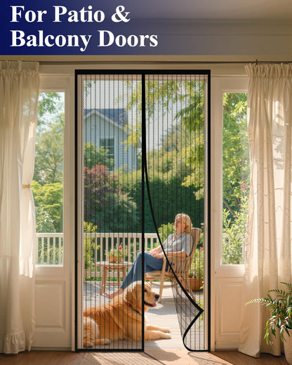 Kitsure Magnetic Screen Door - 38.0 x 82.0 in Retractable Screen Door Mesh for Front Door or Sliding Door, Pet & Kid Friendly, Hands-Free Closure Keeps Bugs Out & Lets Breeze in, Stripe Black