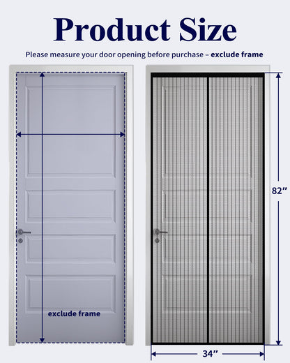 Kitsure Magnetic Screen Door - 38.0 x 82.0 in Retractable Screen Door Mesh for Front Door or Sliding Door, Pet & Kid Friendly, Hands-Free Closure Keeps Bugs Out & Lets Breeze in, Stripe Black