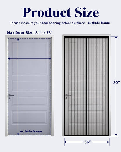 Kitsure Magnetic Screen Door - 38.0 x 82.0 in Retractable Screen Door Mesh for Front Door or Sliding Door, Pet & Kid Friendly, Hands-Free Closure Keeps Bugs Out & Lets Breeze in, Stripe Black
