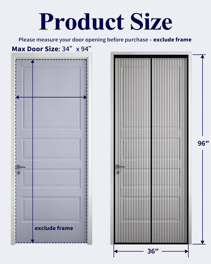 Kitsure Magnetic Screen Door - 38.0 x 82.0 in Retractable Screen Door Mesh for Front Door or Sliding Door, Pet & Kid Friendly, Hands-Free Closure Keeps Bugs Out & Lets Breeze in, Stripe Black