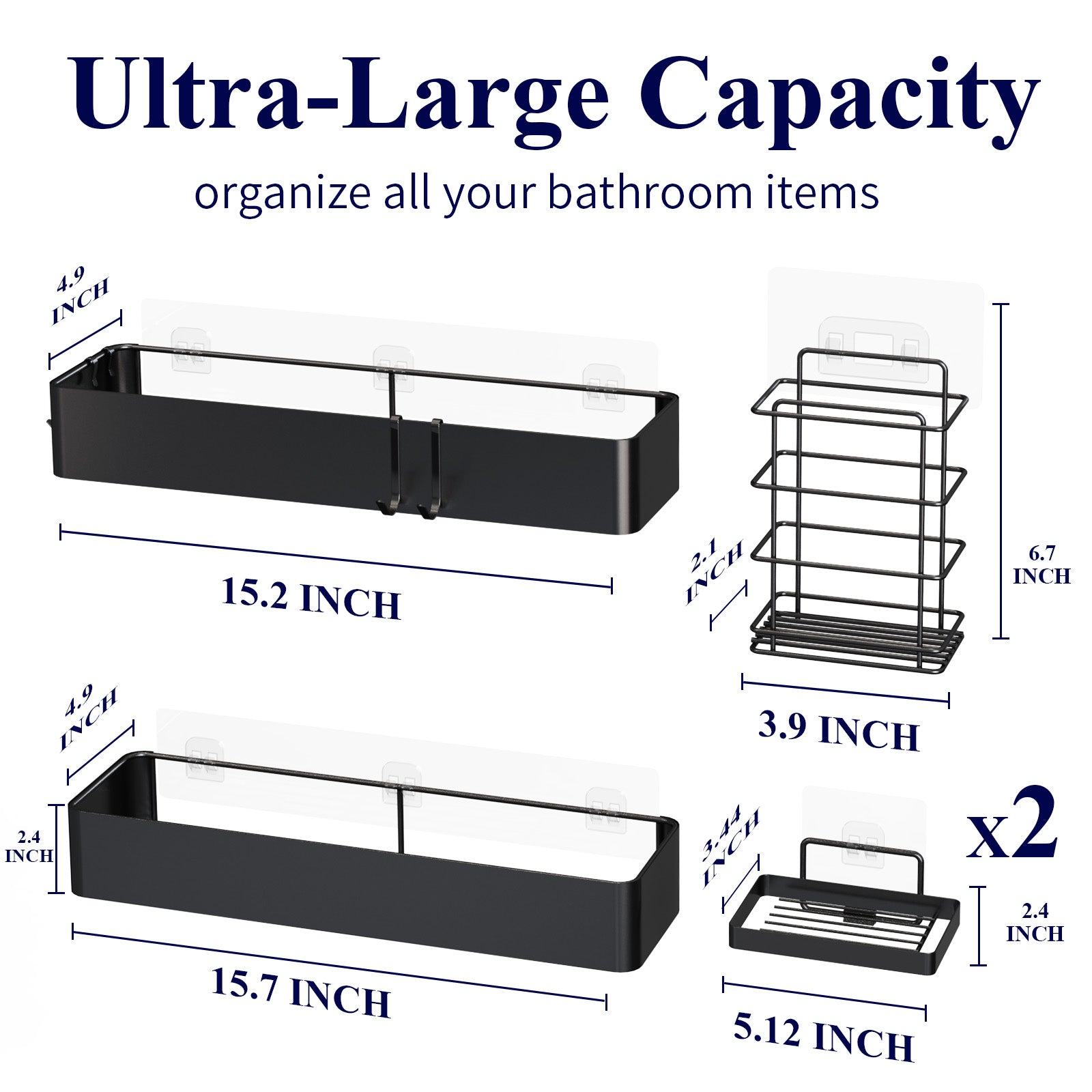 Kitsure Large Shower Caddy - 2 Pack Adhesive Shower Organizer, Drill-Free  Shower Shelves for Inside Shower, Rustproof Stainless Steel Shower Rack for