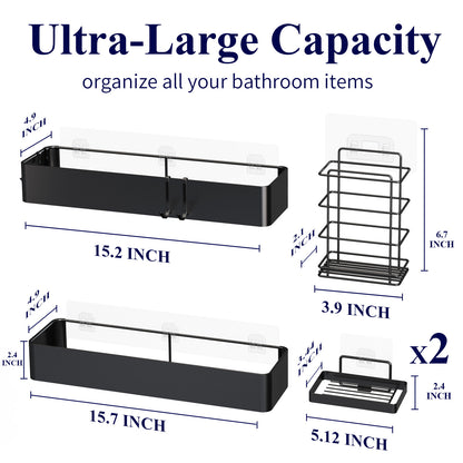 Kitsure X-Large Shower Caddy - 2 Pack Adhesive Shower Organizer, Drill-Free Shower Shelves for Inside Shower, Rustproof Stainless Steel Shower Rack for Bathroom (417)