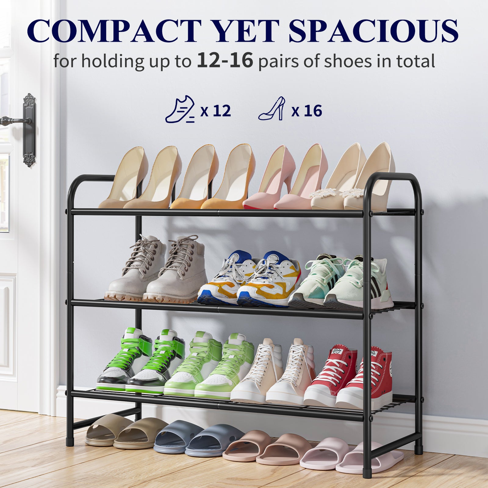 Kitsure shoe rack holding shoes in an entryway