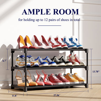 Kitsure Shoe Rack for Entryway Sturdy & Durable Shoe Organizer for Closet, 3 Tier Shoe Shelf , Shoe Organizer 12" D x 27.6" W x 14" H,Black-4022 (ASIN：B0CP5PJTPN)