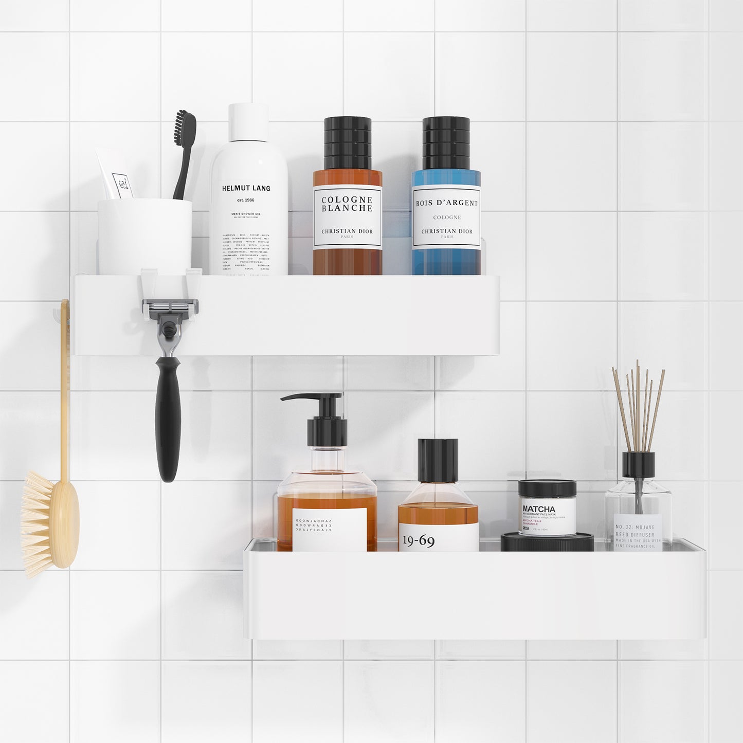 Shower Caddy Basket Shelf Adhesive Drill-Free Kitchen/Bathroom