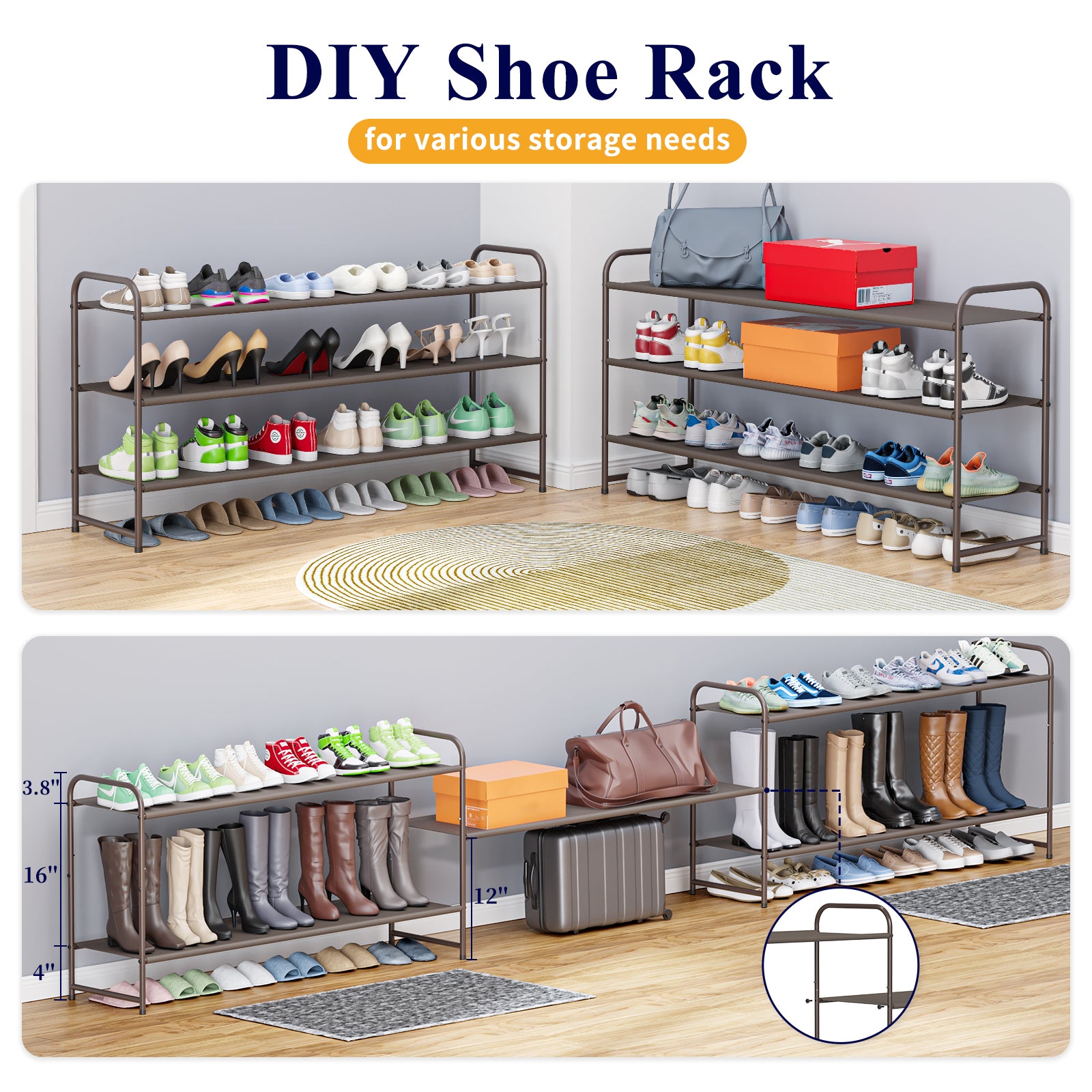 Kitsure Shoe Organizer - 10-Tier Tall Shoe Rack for Closet, Entryway