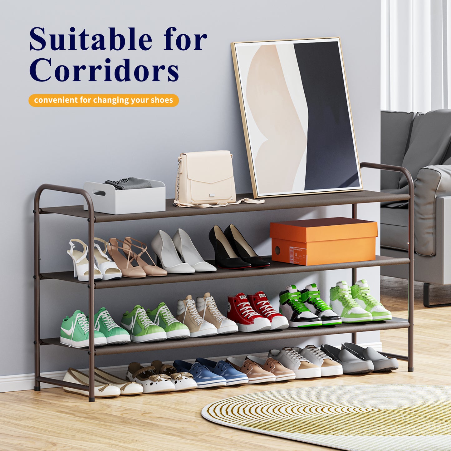 Kitsure Shoe Rack for Entryway - Sturdy & Durable Long Stackable Shoe Organizer for Closet, 3-Tier Space-Saving Metal Shoe Shelf for up to 24 Pairs, for Garage & Corridor（4032）