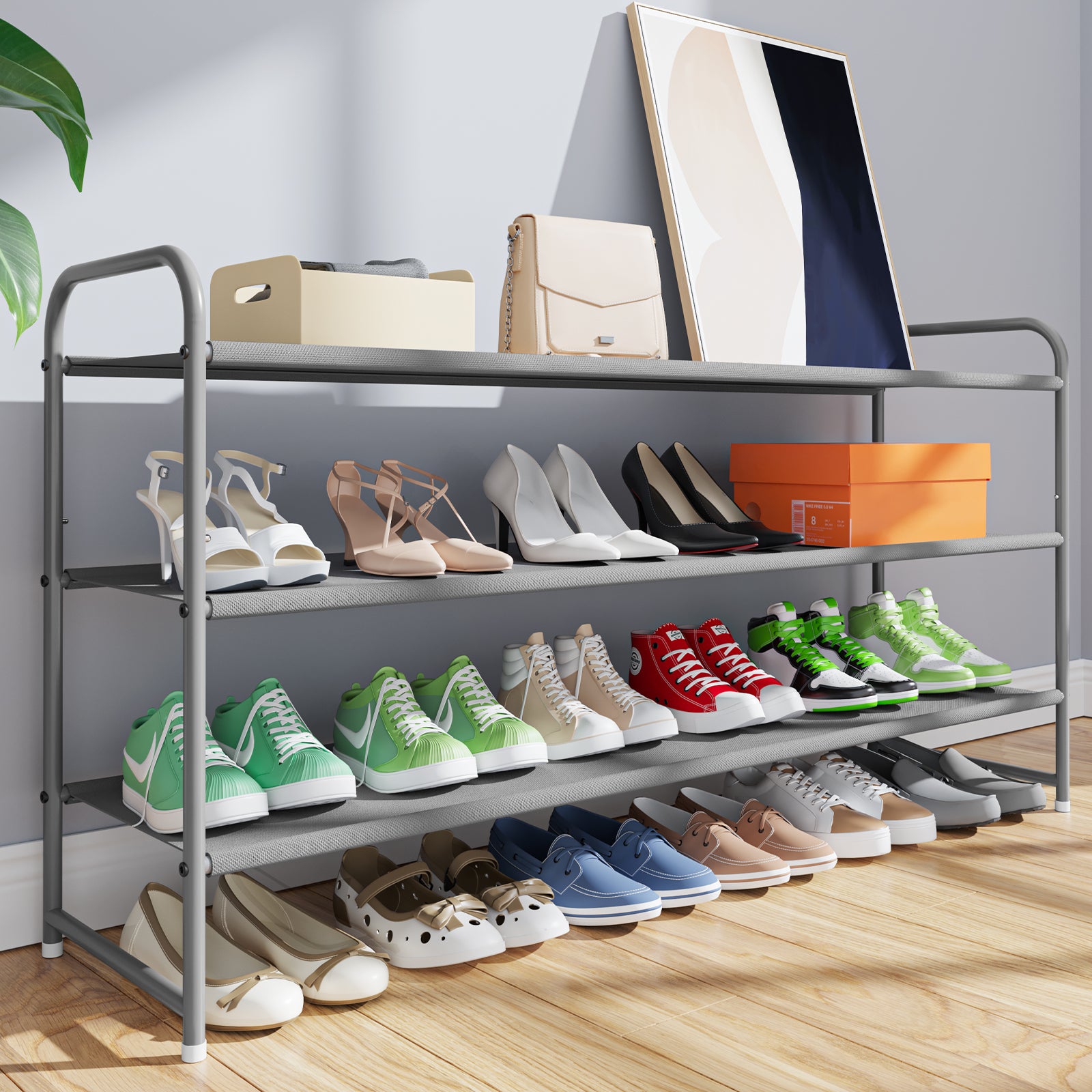 Simple Houseware 3 Tier Shoe Rack Storage Organizer Gray NEW