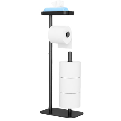 Kitsure Toilet Paper Holder Stand - Free-Standing with a Weighted Base, Durable & Rustless Shelf and Storage Design, Black （4039）