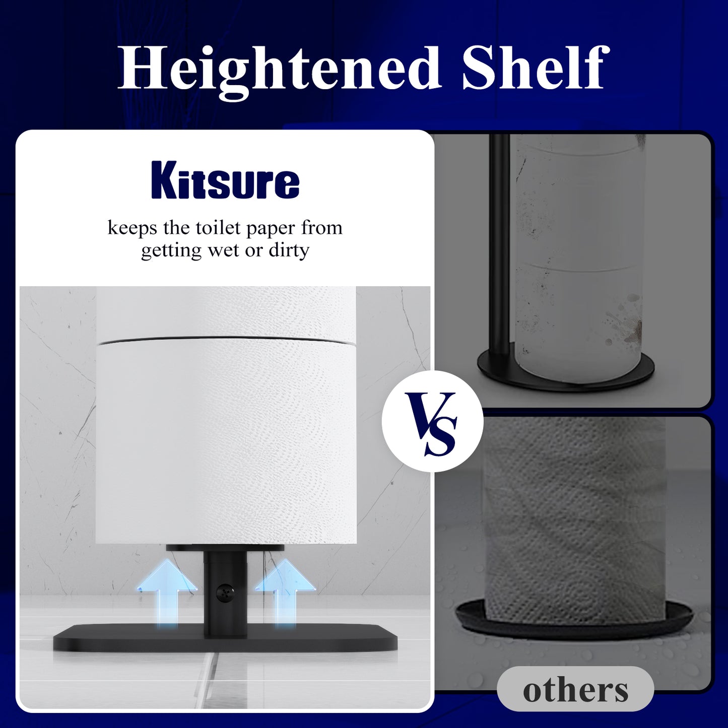 Kitsure Toilet Paper Holder Stand - Free-Standing with a Weighted Base, Durable & Rustless Shelf and Storage Design, Black （4039）