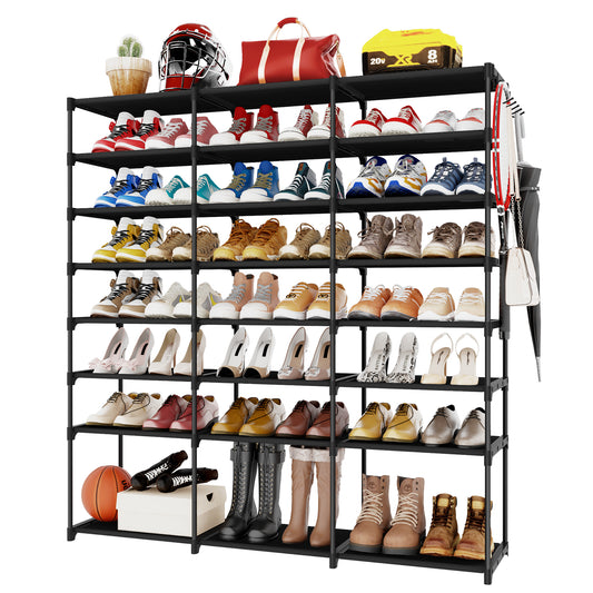 Kitsure Shoe Organizer - 8-Tier Large Shoe Rack for Closet Holds Up to 48 Pairs Shoes, Multipurpose Metal Shoe Shelf with Hook Rack, Stackable Tall Shoe Rack for Entryway, Bedroom, Garage (4042）