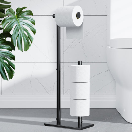 Kitsure Toilet Paper Holder Free Standing - Large Capacity Toilet Paper Roll Holder for 4 Rolls, Rustproof Toilet Paper Stand with Non-Slip Stable Base, Black Toilet Paper Holder Stand for Bathroom（4049）