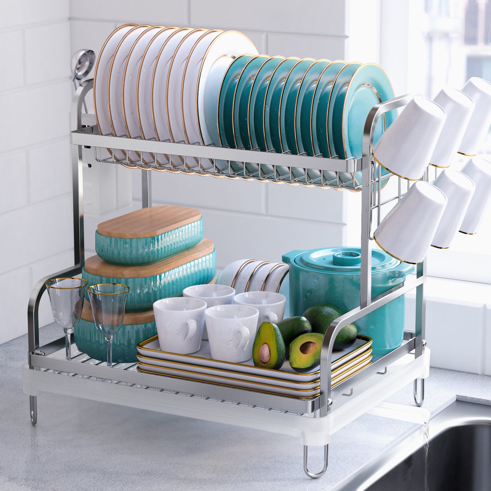 Kitsure Dish Drying Rack - Multipurpose 2-Tier Dish Rack, Dish Drainers for  Kitchen Counter, Large-Capacity Dish Dryer, Kitchen Drying Rack for Dishes